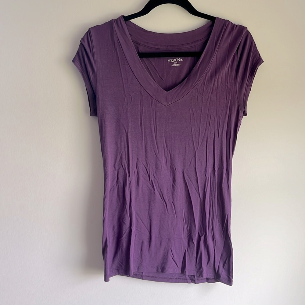 Purple V neck t shirt- size medium